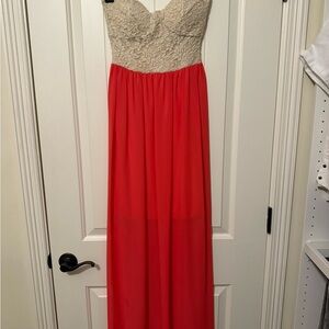 A'gaci Coral & Cream Strapless Dress